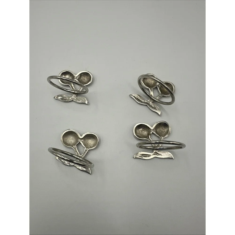 Set of 4 Vintage Pewter Cherry Fruit Napkin‎ Rings